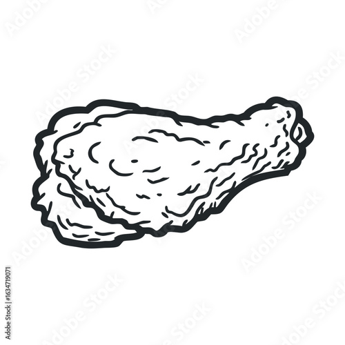 Illustration of crispy fried chicken drumstick on white background