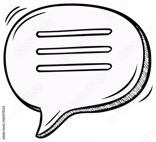 Hand drawn speech bubble illustration with three horizontal lines inside.
