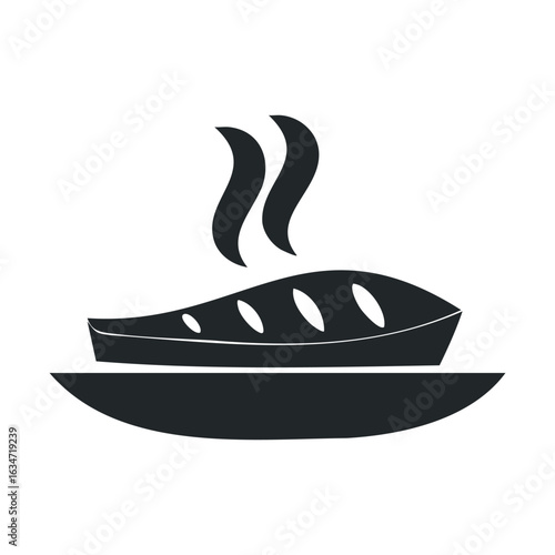 Monochrome steaming fish on plate icon
