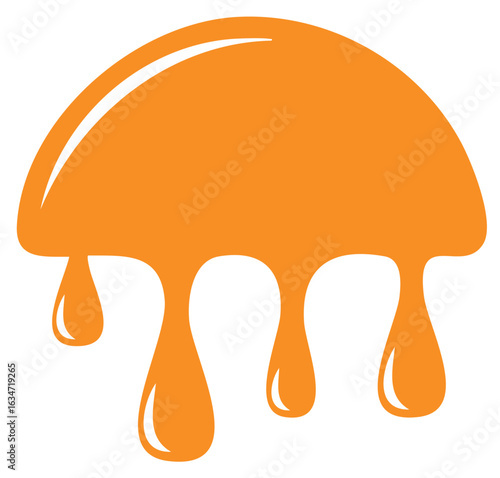 Sweet orange syrup or honey dripping down in a glossy cartoon style illustration