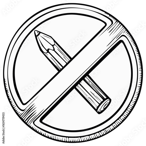 No Writing or Drawing Prohibition Symbol with Pencil in a Vintage Engraving Style