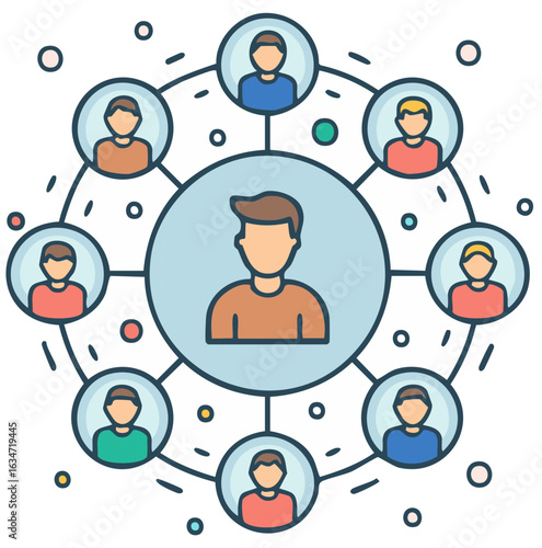Teamwork concept with connected people within a circle, network and community icon
