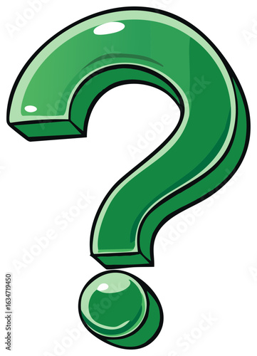 Bold Green Question Mark with Glossy 3D Effect and Shadow