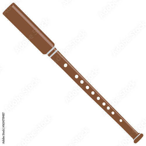 Illustration of an Irish Wooden Flute Instrument with Finger Holes for Traditional Music