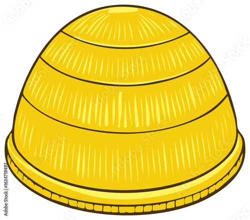 Cartoon Golden Beehive Illustration: Striped, Honeycomb Structure, Animal Home