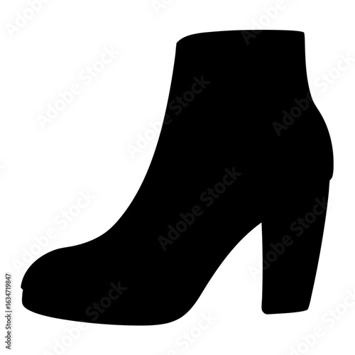Black silhouette of a stylish ankle boot with a block heel