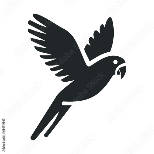 Silhouette of parrot in flight on white background