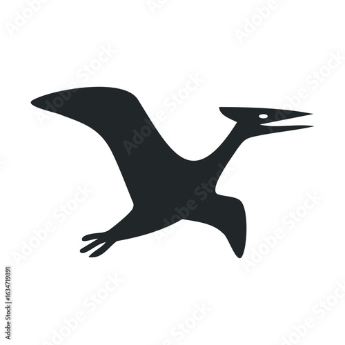 Silhouette illustration of flying pterodactyl in profile view