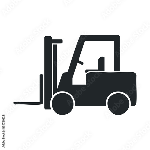 Black silhouette of industrial forklift on white background