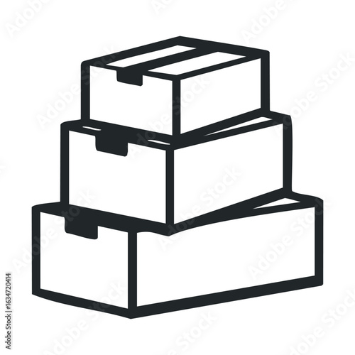 Stack of three cardboard boxes in black and white illustration
