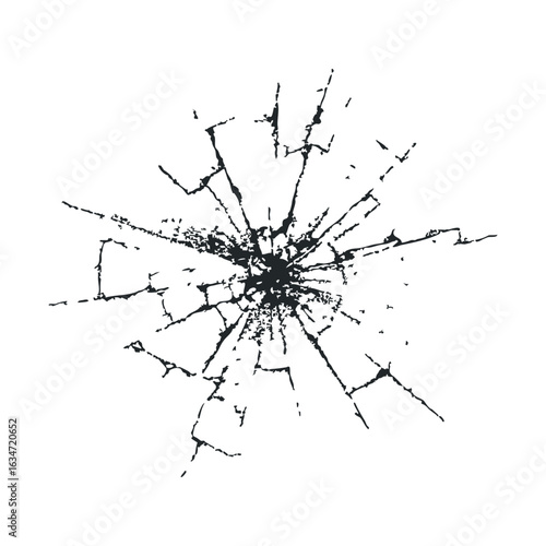 Abstract black ink design with cracked shattered pattern on white background