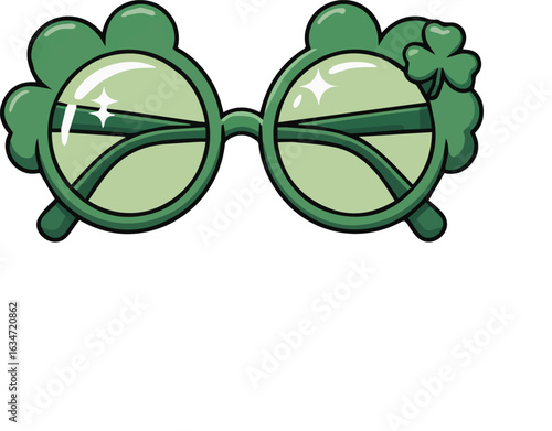 St. Patrick’s day of shamrock eyeglass flat vector icon illustration for sticker, logo, book, t-shirt and more print or digital design