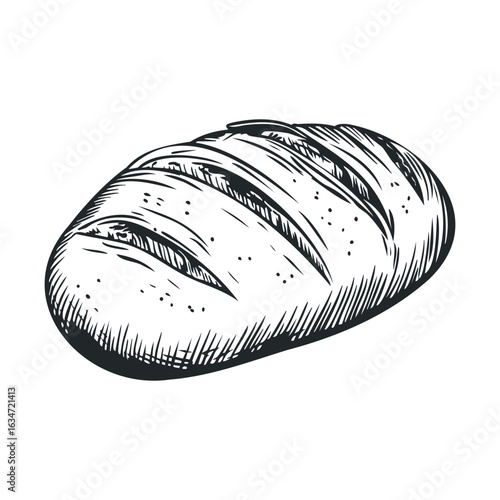 Hand-drawn loaf of artisan bread with crusty texture and unique detailing