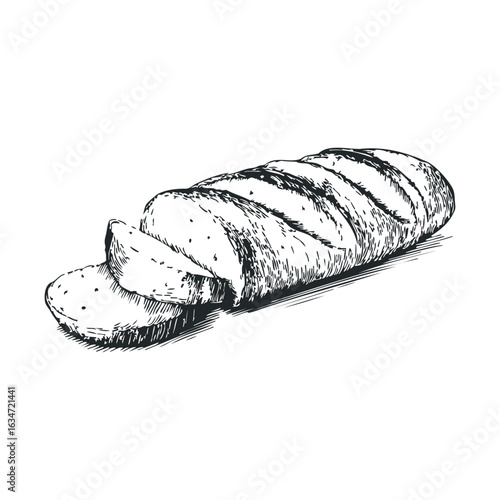 Hand-drawn sliced loaf of bread illustration on white background