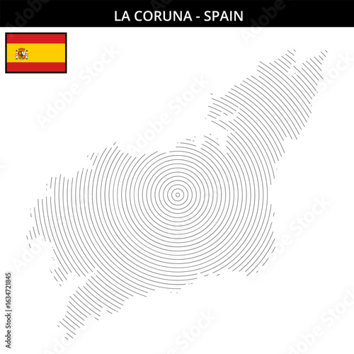 Geographical map of La Coruna Spain with country flag design