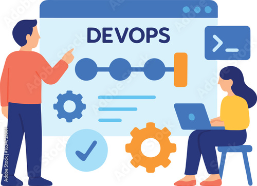 DevOps team automating workflow via dashboard Illustration