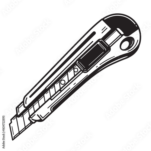 Vector illustration of a black and white utility knife for various design projects