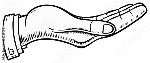 Open palm offered forward in a receiving gesture with hatched shading and cuff detail