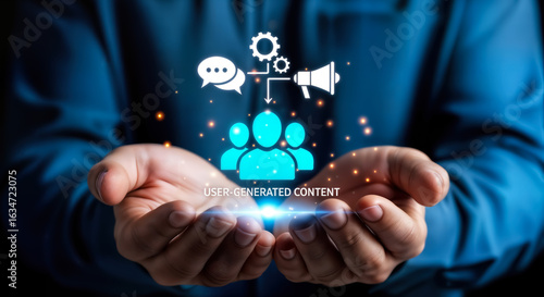 Wallpaper Mural Hands holding glowing icons representing user generated content, communication, and community engagement in social media marketing Torontodigital.ca