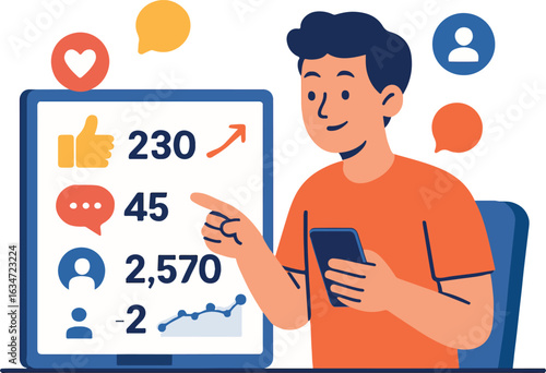 Influencer analyzing social media engagement Illustration