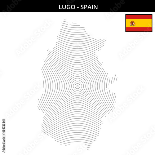 Detailed outline map of Lugo highlighting its features