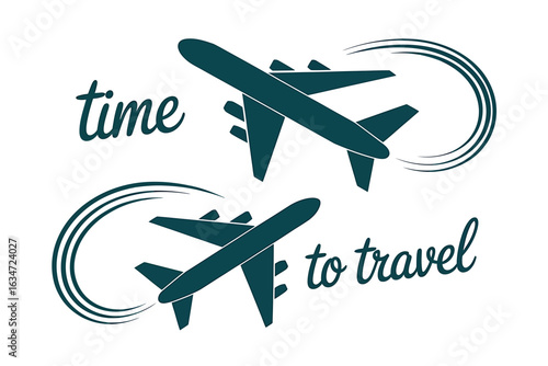 Time to travel airplane icon on white background vector design for tourism promotion and advertising illustration