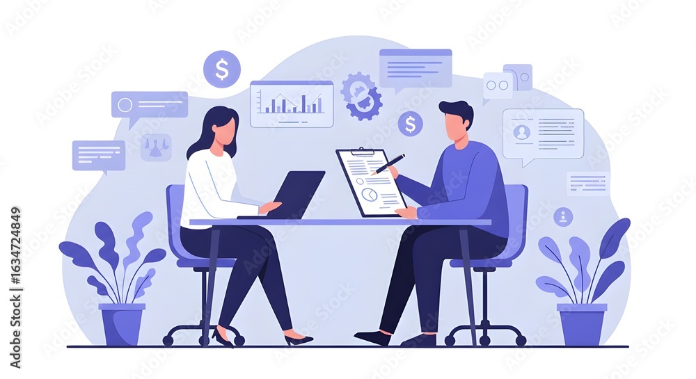 Accountant Explaining Financial Statements to Client in Modern Office, Providing Expert Guidance, Financial Clarity, and Professional Support for Informed Business Decision-Making Accountant Explaining Financial Statements to Client in Modern Office, Providing Expert Guidance, Financial Clarity, and Professional Support for Informed Business Decision-Making