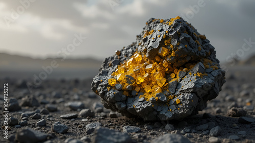 Radioactive uranium mineral on a plain background utilized in nuclear arms