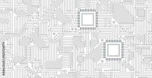 Seamless motherboard circuit technology on a white background.