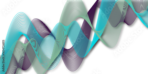 Purple, orange twisted line art pattern. Abstract creative squiggle. Curved lines and waves. Futuristic concept. Colorful luxury background with wave element for frequency track equalizer.