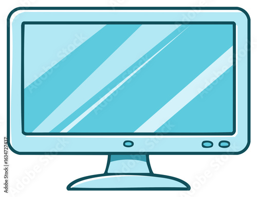 Cute blue retro style desktop computer monitor display screen illustration graphic design element