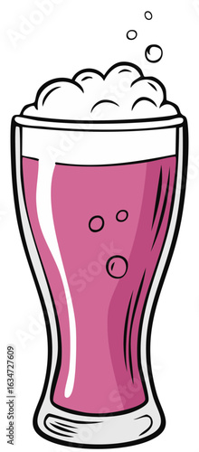 Pink Fizzy Drink in a Tall Glass with Frothy Top and Bubbles