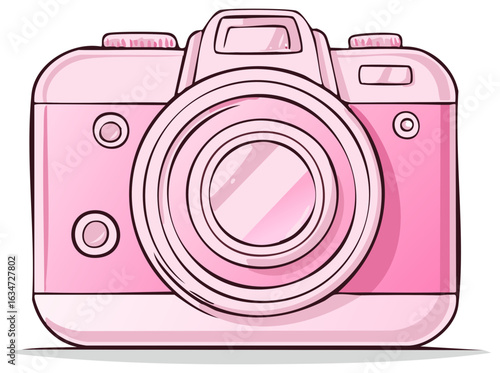 Cartoon Style Pink Camera Illustration for Photography Social Media Content Creation