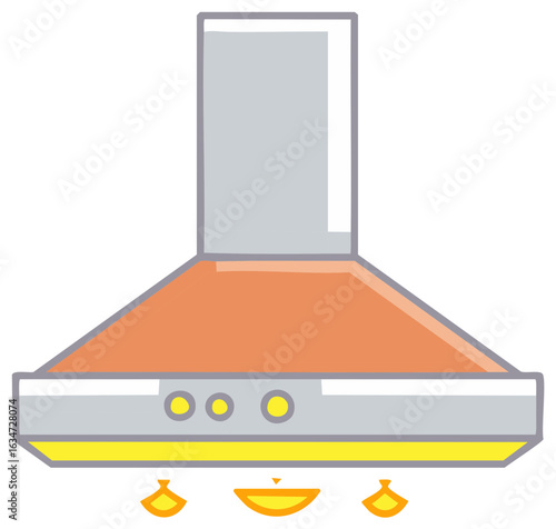 Modern Kitchen Hood with Orange Accent and Integrated Lighting Above Stove Elements