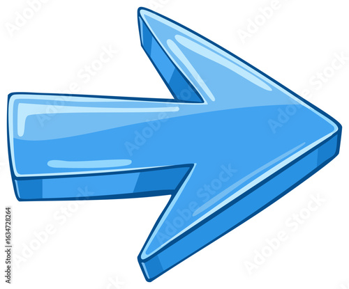 Blue Arrow Symbol Indicating Direction, Guiding the Way, Navigation Sign, Pointer to Right Side, Cartoon Style