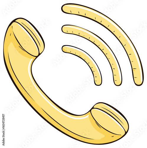 Retro telephone receiver with sound waves graphic illustration