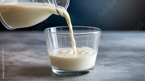 Milk being poured into a glass.
