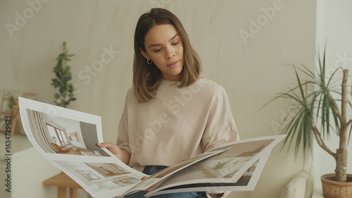 Woman reviews interior design plans.
