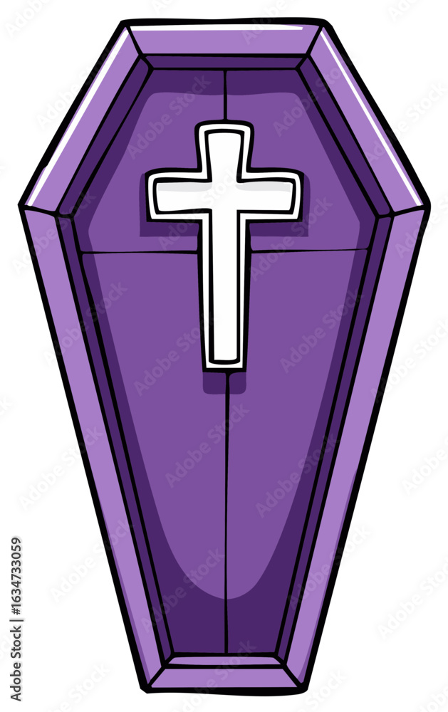Obraz premium Isolated Purple Coffin with White Cross Symbol Illustration for Halloween and Burial Concepts