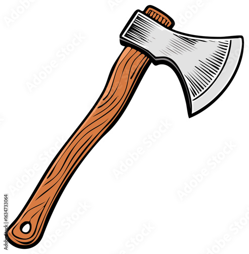 Cartoon Style Axe Tool with Wooden Handle and Metal Head