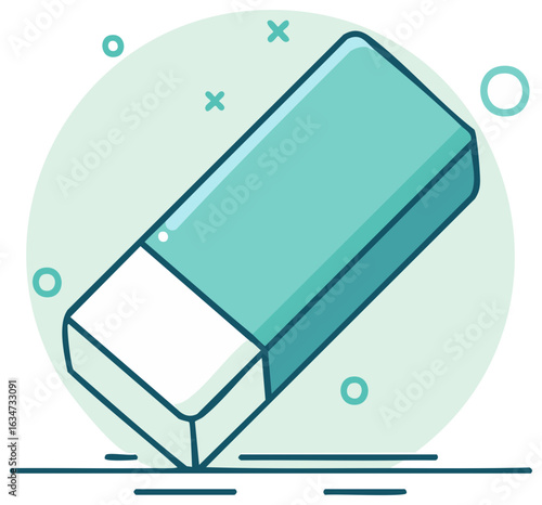 Blue and White Eraser with Stroke Marks and Abstract Mint Green Accents