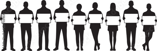 Protestors Silhouette Vector Illustration Holding Signs for Demonstration