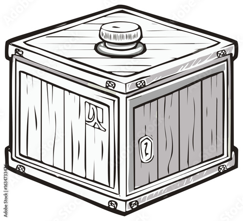 Hand drawn wooden supply crate with metal frame a fantasy or sci fi loot box illustration
