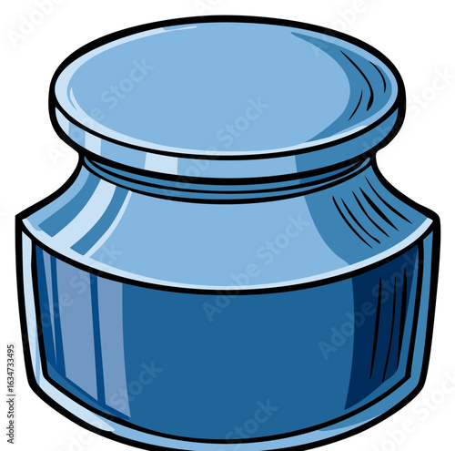 Classic blue inkwell with reflective surface and black outline illustration
