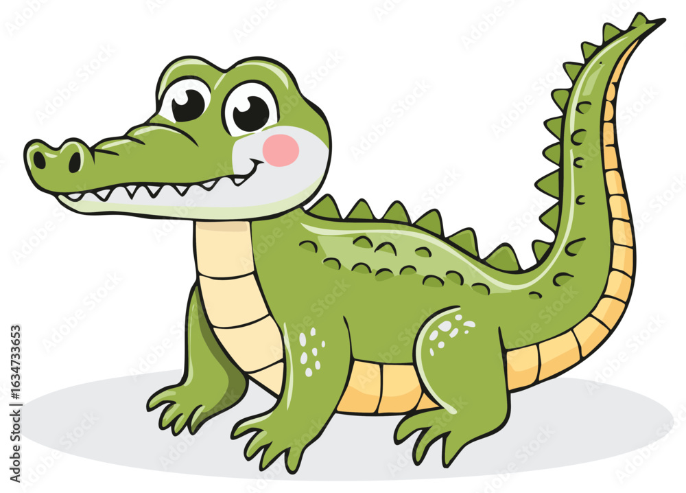 Obraz premium Cute smiling green crocodile cartoon animal character vector illustration