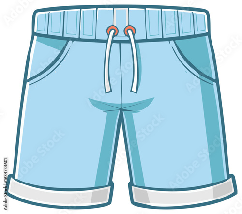 Cartoon Shorts Illustration Blue Fabric Clothes Casual Apparel Fashion Clothing Garment Summer Wear