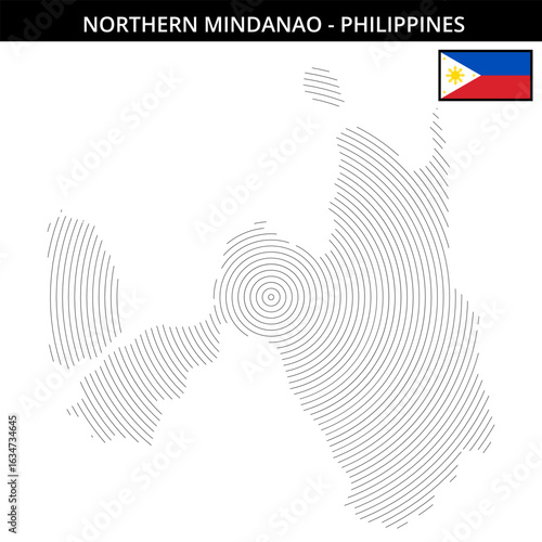 Geographical map of Northern Mindanao Philippines with flag