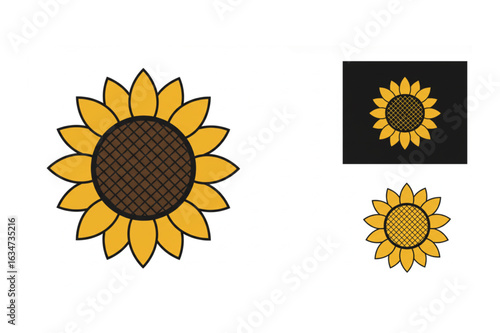 Cheerful sunflower icon set, simple yet striking floral design perfect for summer projects and branding needs