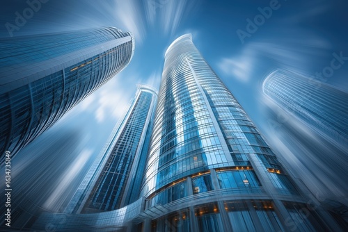 Wallpaper Mural Fast clouds behind modern skyscrapers in low-angle dynamic urban view Torontodigital.ca