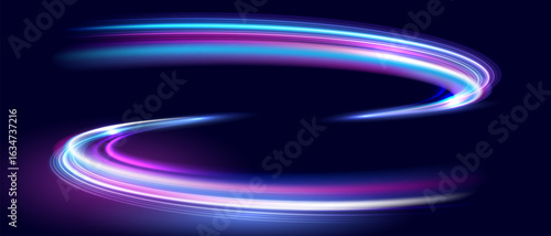 Modern high speed movement, technology concept. Fast moving light streams. Abstract neon light trails, Dynamic swirling light effects, Glowing light arcs. Creative design element. Vector EPS10.